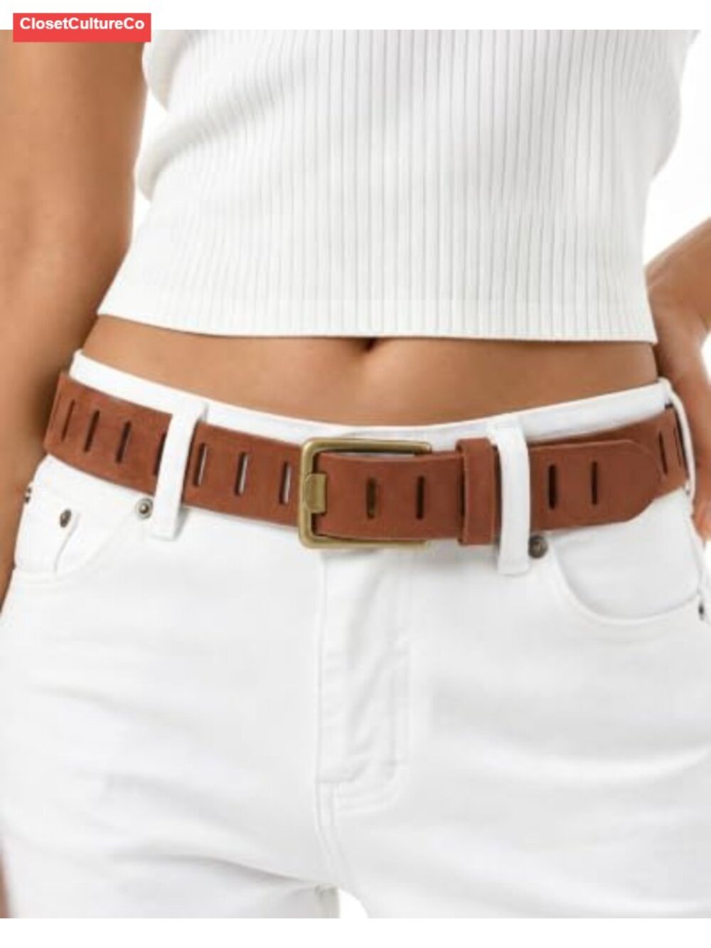 Genuine Leather Belt for Women Western Full-Hole Strap 1.5" Wide Vintage Gold